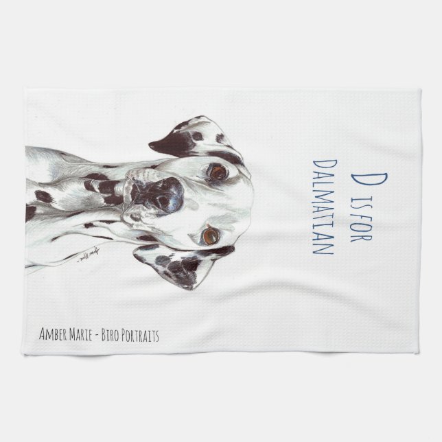 D is for Dalmatian - Black and White Tea Towel (Horizontal)