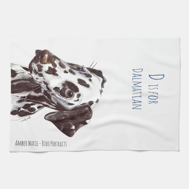 D is for Dalmatian - Liver and White Tea Towel (Horizontal)