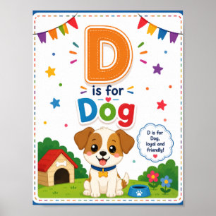 D is for Dog Alphabet Classroom Poster for Kids
