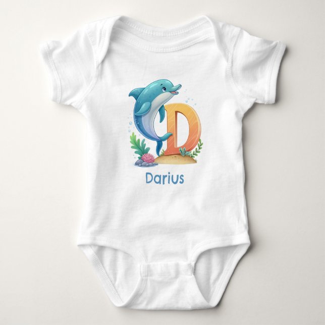 D is for Dolphin Personalise Baby Bodysuit (Front)