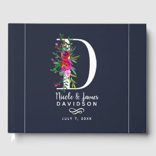 D Letter Initial Monogram Floral Name Wedding Guest Book