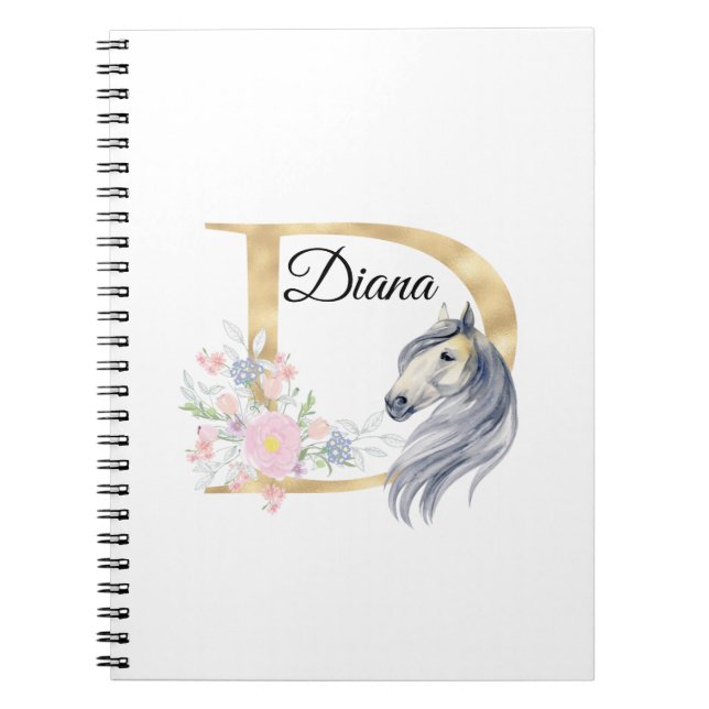 D letter personalised name monogram with horse   notebook (Front)