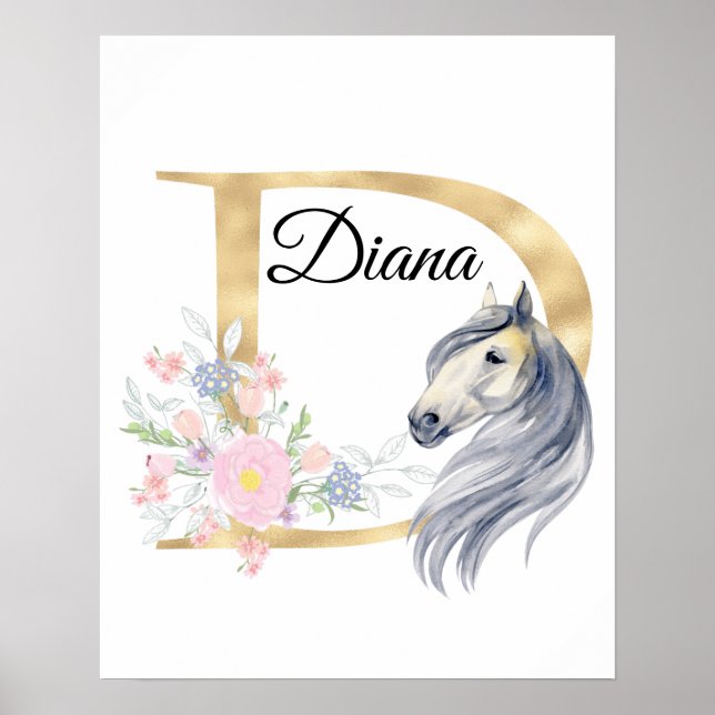 D letter personalized name monogram with horse poster (Front)