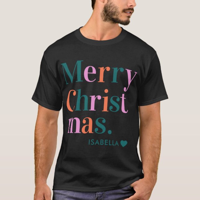 D Modern Colorful Merry Christmas T Shirt  (Front)