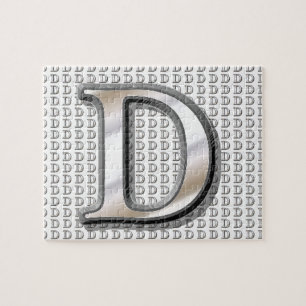 D- Modern Metallic Monogram Jigsaw Puzzle