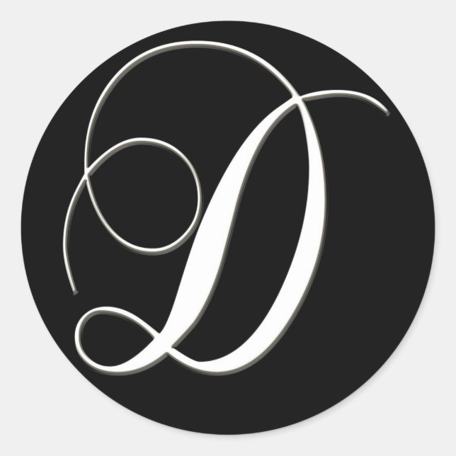D monogram - elegant black and white classic round sticker (Front)