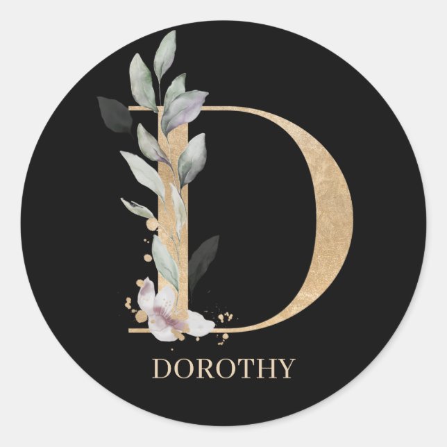 D Monogram Floral Personalised Classic Round Stick Classic Round Sticker (Front)