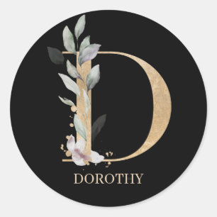 D Monogram Floral Personalised Classic Round Stick Classic Round Sticker