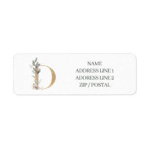 D Monogram Floral Personalised Label