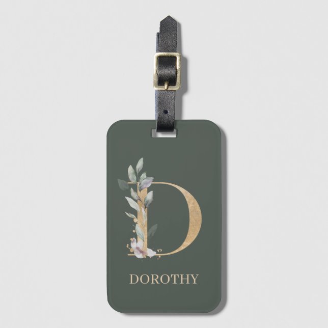 D Monogram Floral Personalised Luggage Tag (Front Vertical)