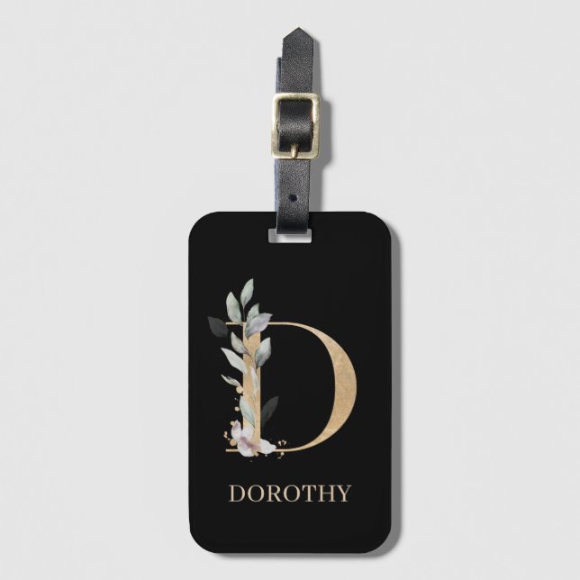 D Monogram Floral Personalised Luggage Tag (Front Vertical)