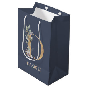 D Monogram Floral Personalised Medium Gift Bag
