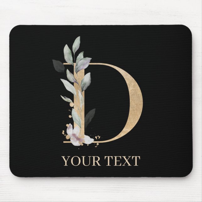 D Monogram Floral Personalised Mouse Pad (Front)
