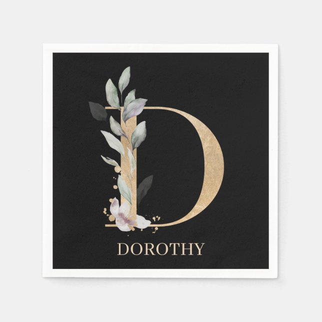 D Monogram Floral Personalised Napkins (Front)