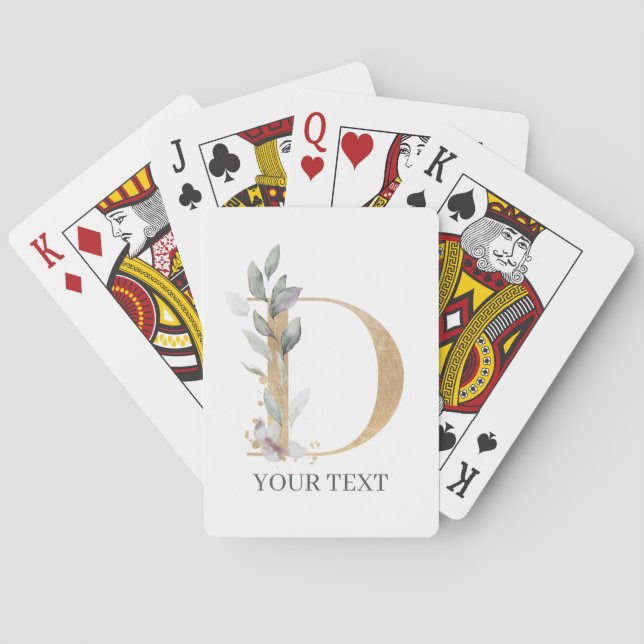 D Monogram Floral Personalised Playing Cards (Back)