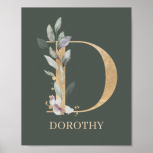 D Monogram Floral Personalised Poster