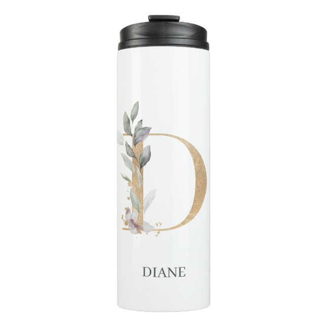 D Monogram Floral Personalised Thermal Tumbler (Front)