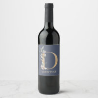 D Monogram Floral Personalised Wine Label