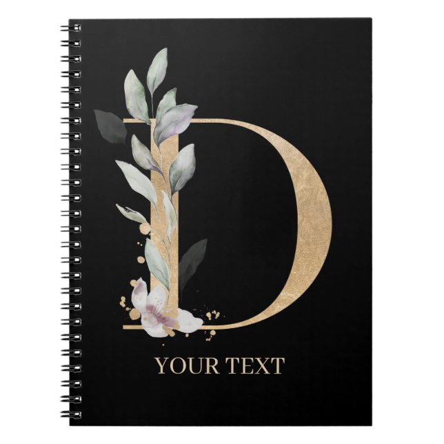 D Monogram Floral Personalized Notebook (Front)