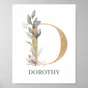D Monogram Floral Personalized Poster