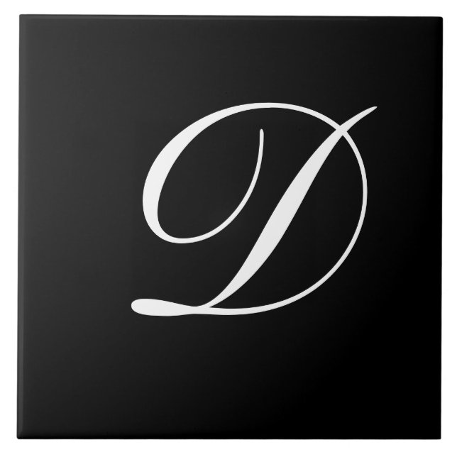 D Monogram Initial White on Black Tile (Front)