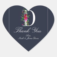 D Monogram Last Initial Modern Blue Floral Wedding