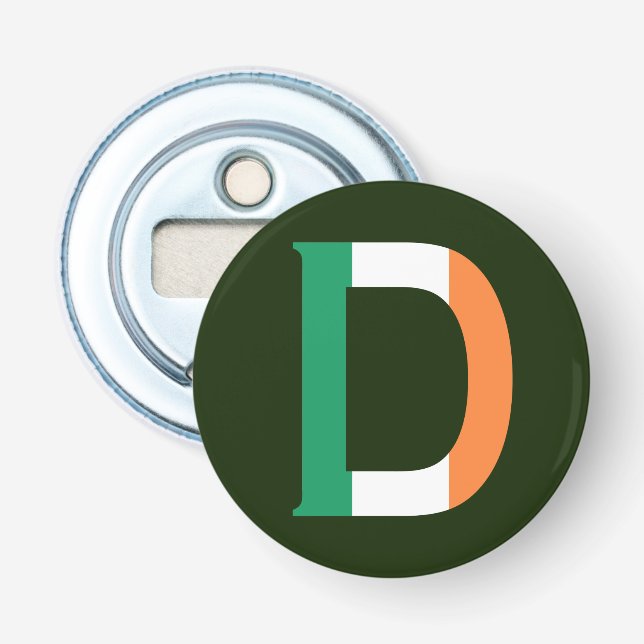 D Monogram overlaid on Irish Flag bocnt Bottle Opener (Front)