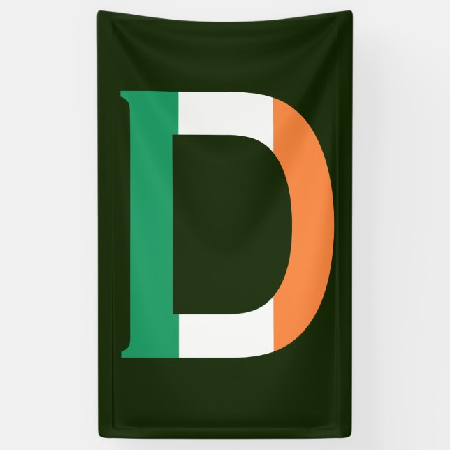 D Monogram overlaid on Irish Flag (v) bnrcnt Banner (Vertical)
