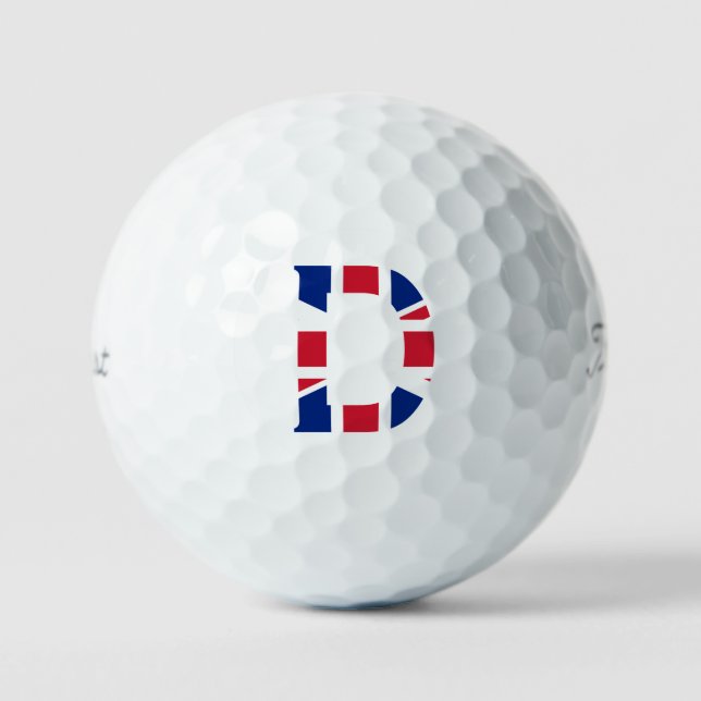 D Monogram overlaid on Union Jack Flag tpv1 gbcnt Golf Balls (Front)