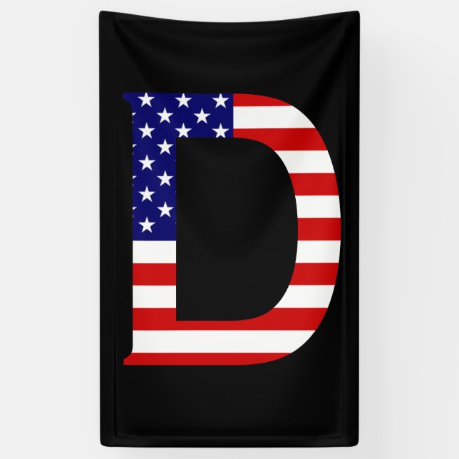 D Monogram overlaid on USA Flag (v) bnrcnt Banner (Vertical)