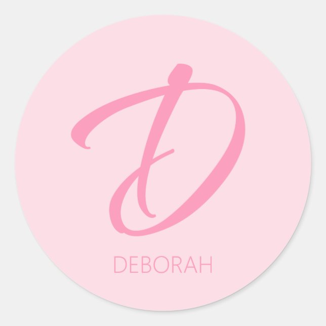 D Monogram Personalised Pink Classic Round Sticker (Front)