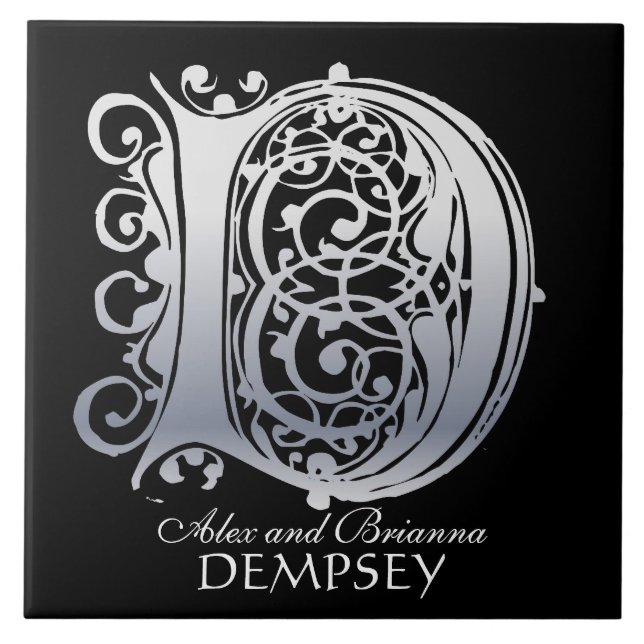 D Monogram "Silver Lace on Black" with Names Tile (Front)