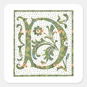 D Ornate Floral Monogram Square Sticker