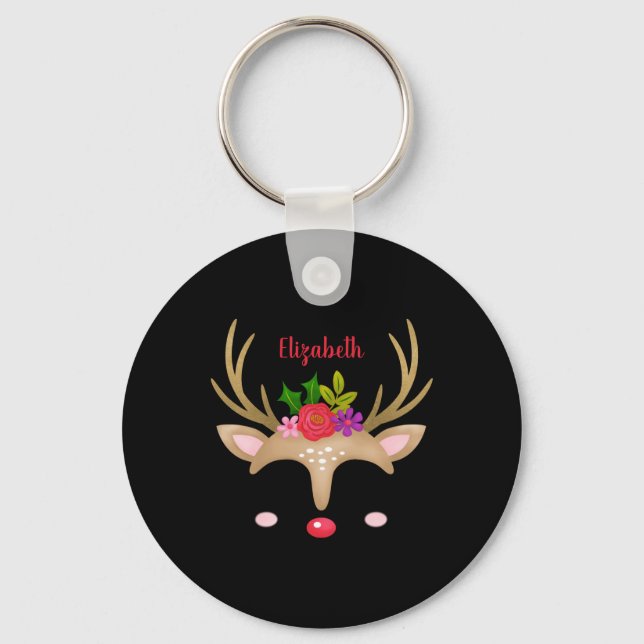 D Reindeer Christmas T Shirt  Key Ring (Front)