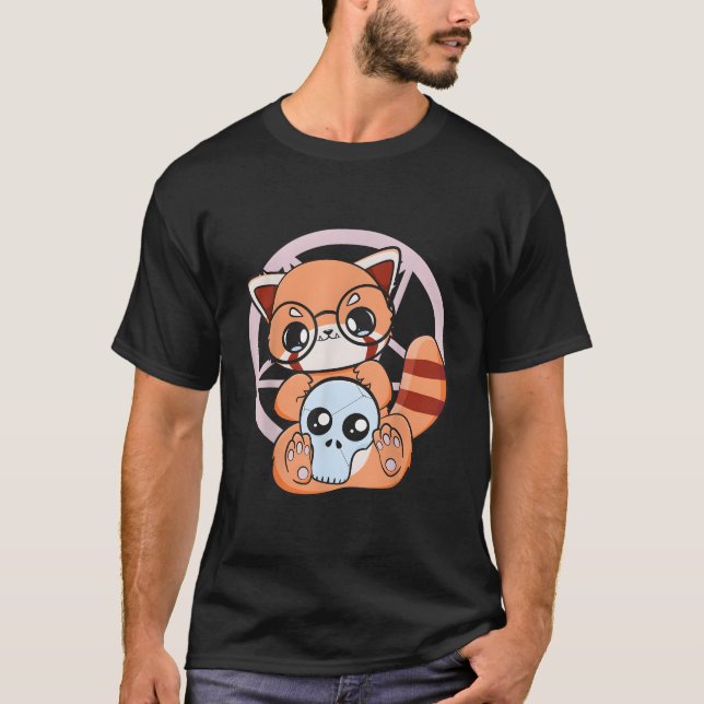 Dã­A De Los Muertos Red Panda Mexico Pajama Pastel T-Shirt (Front)