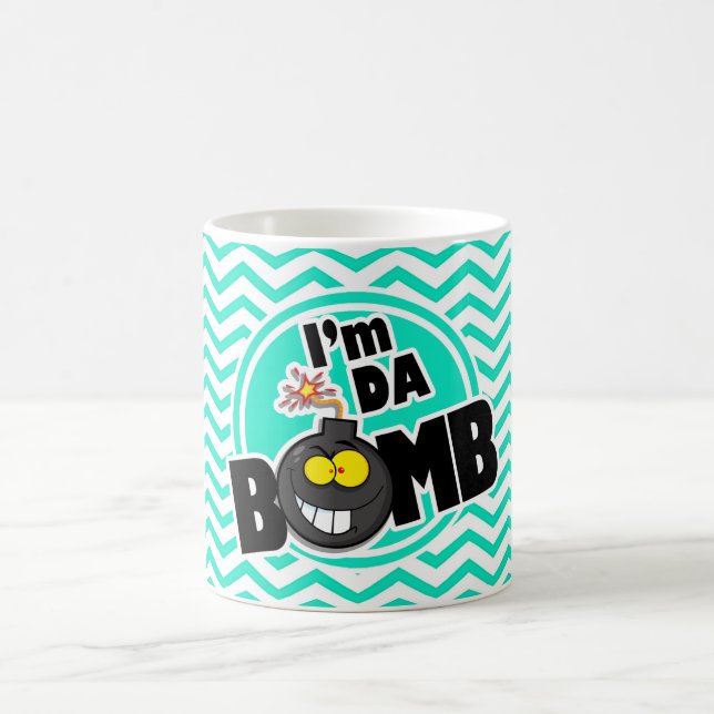 Da Bomb!  Aqua Green Chevron Coffee Mug (Center)