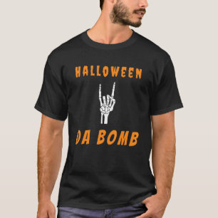 Da Bomb Halloween Hang Loose Skeleton Shaka Surf T-Shirt