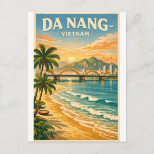 Da Nang city, Vietnam, in a classic retro Postcard