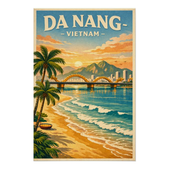 Da Nang city, Vietnam, in a classic retro Poster (Front)