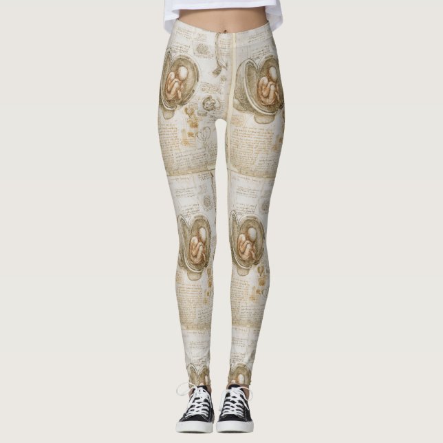 Da Vinci Foetus Drawings Leggings (Front)