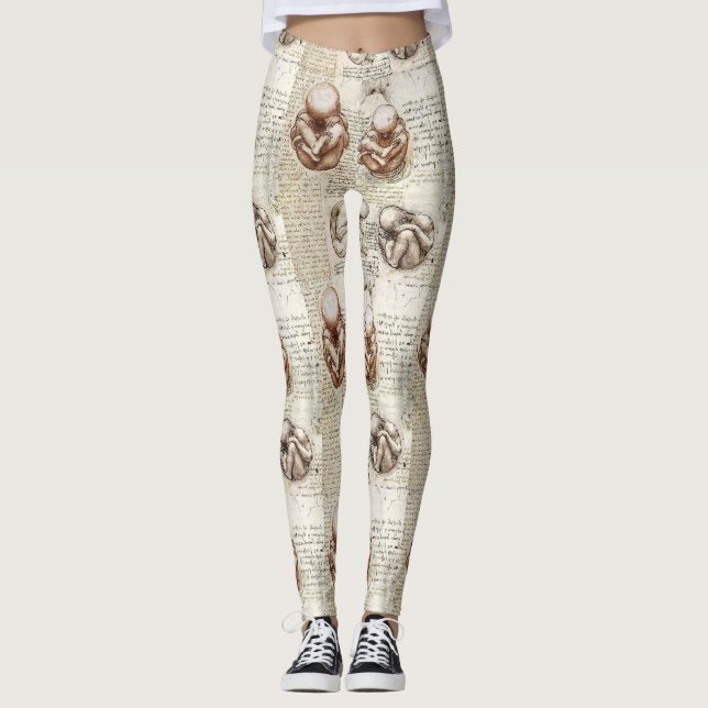 Da Vinci Foetus Drawings Leggings (Front)