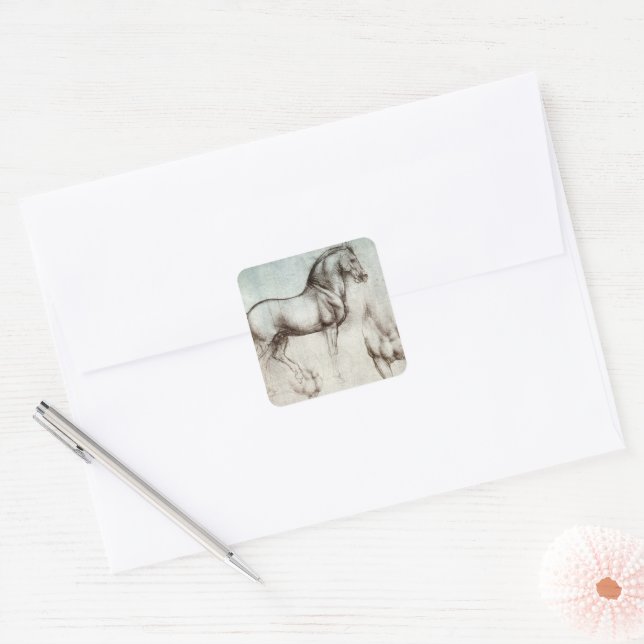 Da Vinci Horse Study Renaissance Sketch Fine Art Square Sticker (Envelope)