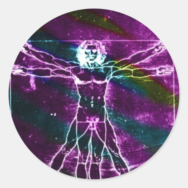 Da Vinci proportion man colourized blacklight Classic Round Sticker (Front)