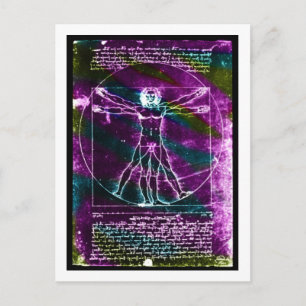 Da Vinci proportion man colourized blacklight Postcard