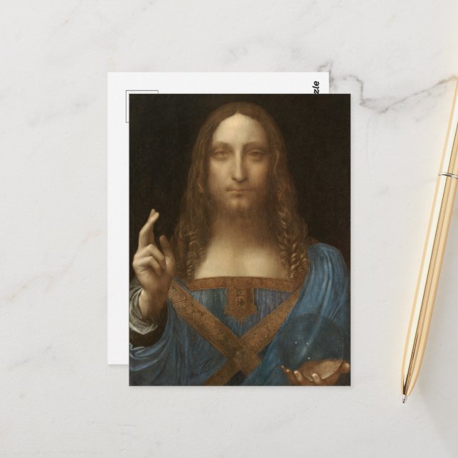 Da Vinci, Saviour of the World, Salvator Mundi Postcard (Front/Back In Situ)
