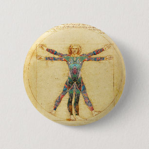 Da Vinci's Vitruvian man with tattoos 6 Cm Round Badge
