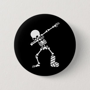Dab dabbing broken leg plaster cast skeleton 6 cm round badge