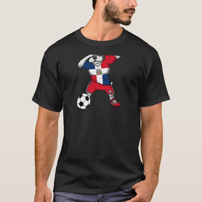 Dab French Bulldog Dominican Republic Soccer Fans T-Shirt (Front)
