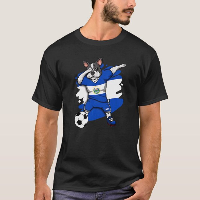 Dab French Bulldog El Salvador Soccer Fans Jersey  T-Shirt (Front)