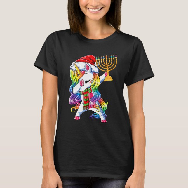Dab Unicorn Christmas Kids Girls Women Jewnicorn H T-Shirt (Front)